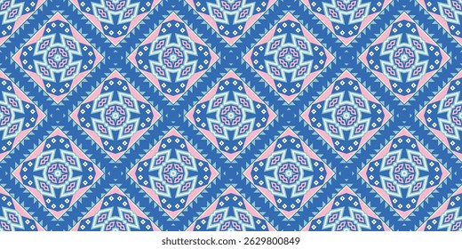 Seamless vector pattern with decorative ethnic diamonds. Geometric background for printing on textile, paper, fabric, wrapping and other surfaces.