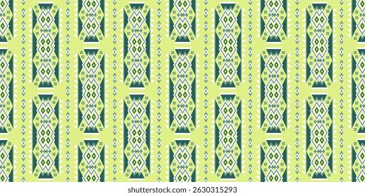 Seamless vector pattern with decorative ethnic rectangles. Decorative geometric background in bright green palette. Design for printing on fabrics, textiles, wallpaper, paper and other surfaces.