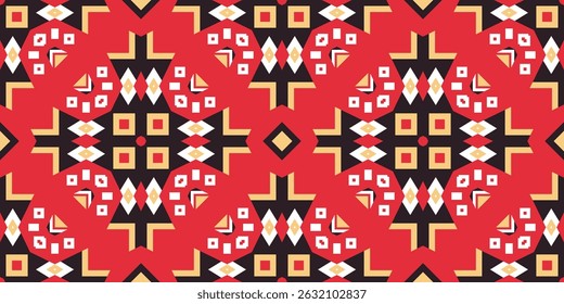 Seamless vector pattern with decorative ethnic diamond shapes. Background with tribal geometric motifs for printing on textiles, fabrics, paper, wallpaper and other surfaces.
