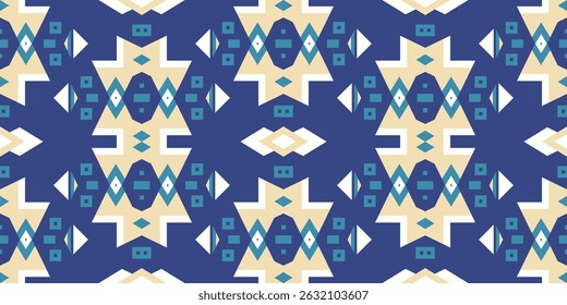 Seamless vector pattern with decorative ethnic rectangular shapes. Background with tribal geometric motifs for printing on textiles, fabrics, paper, wallpaper and other surfaces.