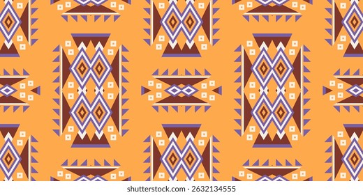 Seamless vector pattern with decorative ethnic polygonal shapes. Geometric design for printing on textile, fabric, wallpaper, paper and other surfaces. Dynamic bright print.