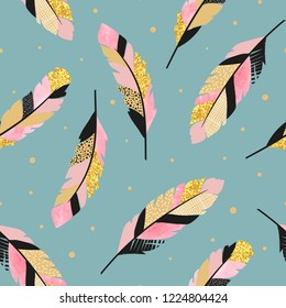 Seamless vector pattern with decorative feathers.