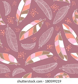 Seamless vector pattern with decorative feathers