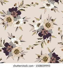 Seamless vector pattern with decorative flowers