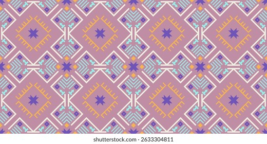 Seamless vector pattern with decorative geometric diamond shapes. Ethnic style background for printing on textiles, wallpapers, fabrics, paper and other surfaces.