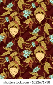 Seamless vector pattern with decorative golden apples on dark background