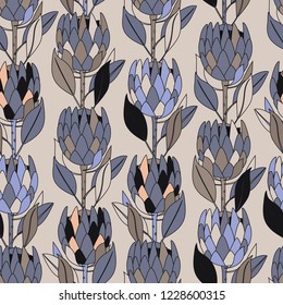 Seamless vector pattern with decorative image of an African flower - Protees for your projects