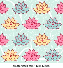 Seamless vector pattern with decorative lotus flowers.