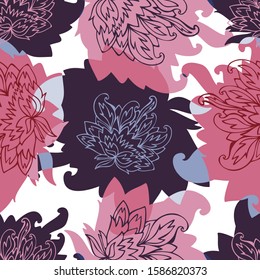 Seamless vector pattern of decorative silhouettes of lush peonies. The design is perfectly suitable for clothes design, children decoration, stickers, stationary, tattoos. 