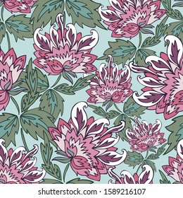  Seamless vector pattern of decorative silhouettes of lush peonies. The design is perfectly suitable for clothes design, children decoration, stickers, stationary, tattoos.