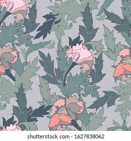 Seamless vector pattern of decorative silhouettes of abstract vintage flowers. The design is perfectly suitable for clothes design, children decoration, stickers, stationary, tattoos. 