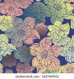 Seamless vector pattern of decorative silhouettes of narcissus flowers. The design is perfectly suitable for clothes design, children decoration, stickers, stationary, tattoos. 