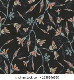 Seamless vector pattern of decorative silhouettes of narcissus flowers. The design is perfectly suitable for clothes design, children decoration, stickers, stationary, tattoos. 