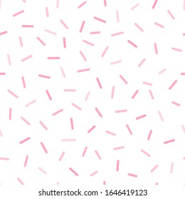 Seamless vector pattern with decorative sprinkles. Pink donut glaze or ice cream top festal background. Celebrating party dash confetti backdrop.