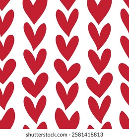 Seamless vector pattern dedicated to Valentine's Day with big red hearts on white background