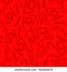 Seamless vector pattern of deep red 2017 on red background.