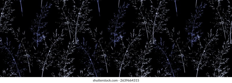 Seamless vector pattern with delicate botanical stems and fine branches on a black background. Elegant and minimalistic nature ornament design, perfect for textiles, wallpapers, packaging, stationery