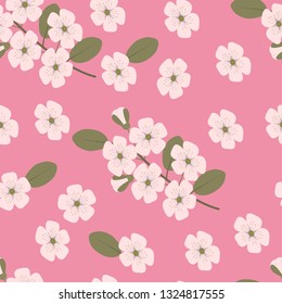 Seamless vector pattern of delicate flowering branches and cherry flowers for design, packaging, fabrics, decoration