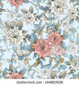 Seamless vector pattern with delicate roses