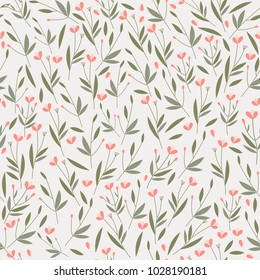 Seamless vector pattern with delicate twigs and flowers. Spring background.
