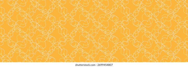 Seamless vector pattern with delicate white abstract floral outlines on a warm mustard background. Minimal and modern design for textiles, wallpapers, and packaging