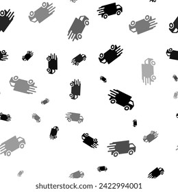 Seamless vector pattern with delivery symbols, creating a creative monochrome background with rotated elements. Vector illustration on white background