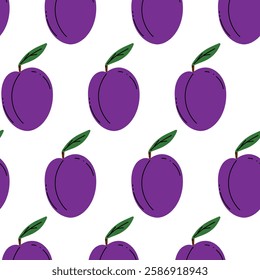 Seamless vector pattern depicting a juicy ripe plum and its slices. For wallpaper design, textiles, postcards, posters, banners. For the kitchen