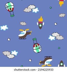seamless vector pattern design cloud, plane, sky transportation air plane with background color