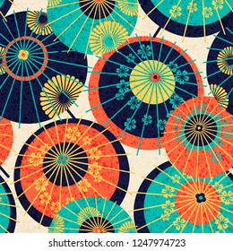 seamless vector pattern design with colorful traditional japanese umbrellas. design for print, wrapping, wallpaper