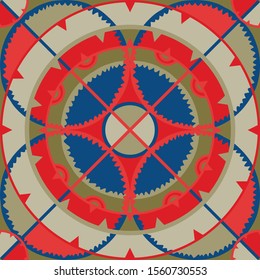 Seamless vector pattern design with colourful circles. Abstract Indian style wallpaper, carpet, textile. Kaleidoscope art.