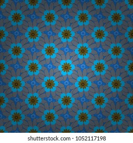 Seamless vector pattern for design and fashion prints. Ditsy style. Flowers pattern with small blue, brown and gray flowers. Vintage floral background.