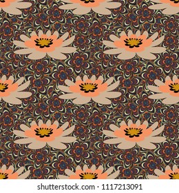 Seamless vector pattern for design and fashion prints. Ditsy style. Flowers pattern with small gray, brown and beige flowers. Vintage floral background.