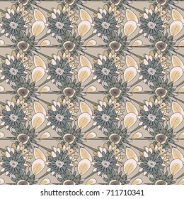 Seamless vector pattern for design and fashion prints. Vintage floral background. Ditsy style. Flowers pattern with small beige and gray flowers.