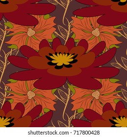 Seamless vector pattern for design and fashion prints. Flowers pattern with small red, orange and brown flowers. Vintage floral background. Ditsy style.