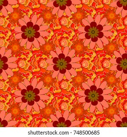 Seamless vector pattern for design and fashion prints. Vintage floral background. Ditsy style. Flowers pattern with small red, brown and orange flowers.
