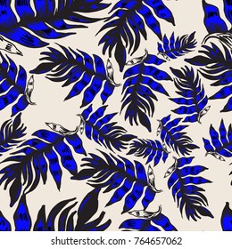 Seamless vector pattern design. Foliage texture
Endless background for different surfaces. Leaves. Tropical palm leaves.