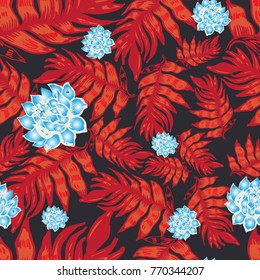 Seamless vector pattern design. Foliage texture
Endless background for different surfaces. Leaves. Tropical palm leaves.