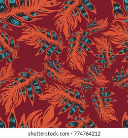 Seamless vector pattern design. Foliage texture
Endless background for different surfaces. Leaves. Tropical palm leaves.