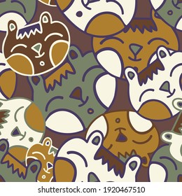 Seamless vector pattern design of lined cute ornamental abstract cats in brown tones. The design is perfect for textiles, backgrounds, decorations, wallpaper, wrapping paper, banner