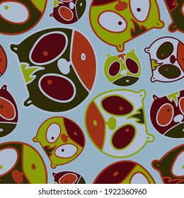 Seamless vector pattern design of lined cute ornamental abstract bears in dark tones on blue background. The design is perfect for textile, backgrounds, decorations, wallpaper, wrapping paper, banner