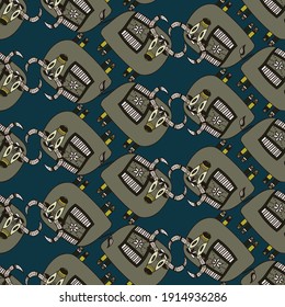 Seamless vector pattern design of ornamental cute lined bull in lines in dark colors symbol taurus sign in lines. The design is perfect for backgrounds, textiles, wrapping paper