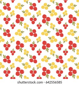 Seamless vector pattern for design and print. Red and yellow berries on a white background