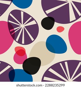 Seamless vector pattern design, retro, vintage, endless, abstract illustration, organic shapes, vibrant colors