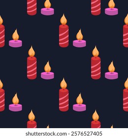 Seamless vector pattern design for wrapping paper for gift, preseents with candles