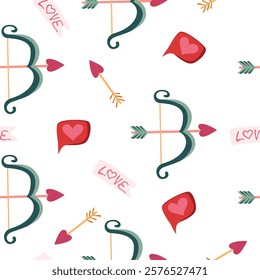 Seamless vector pattern design for wrapping paper for gift, preseents with Cupid's bow and arrows