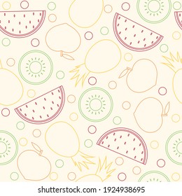Seamless vector pattern designed with fruits with lines and bright and colorful colors.