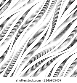 Seamless vector pattern of diagonal black thin smooth lines.Seamless vector monochrome pattern of diagonal smooth stripes in the form of waves.