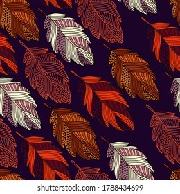 seamless vector pattern with diagonal direction hand drawn leaves