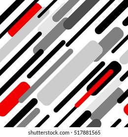 Seamless vector pattern with diagonal stripes. Abstract vector background. 1950s-1960s motifs. Retro design collection. Black, red, grey, white.