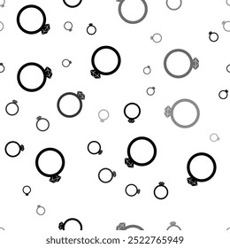 Seamless vector pattern with diamond ring symbols, creating a creative monochrome background with rotated elements. Vector illustration on white background